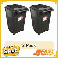 (2 pack) Hyper Tough 45 Gallon Wheeled Heavy Duty Plastic Garbage Can, Black