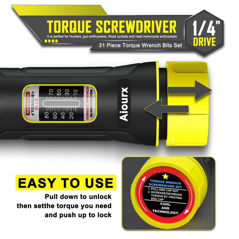 Torque Screwdriver Set, 10-80 Inch Pounds lbs, 31 Piece 1/4" Drive Torque Scr gallery