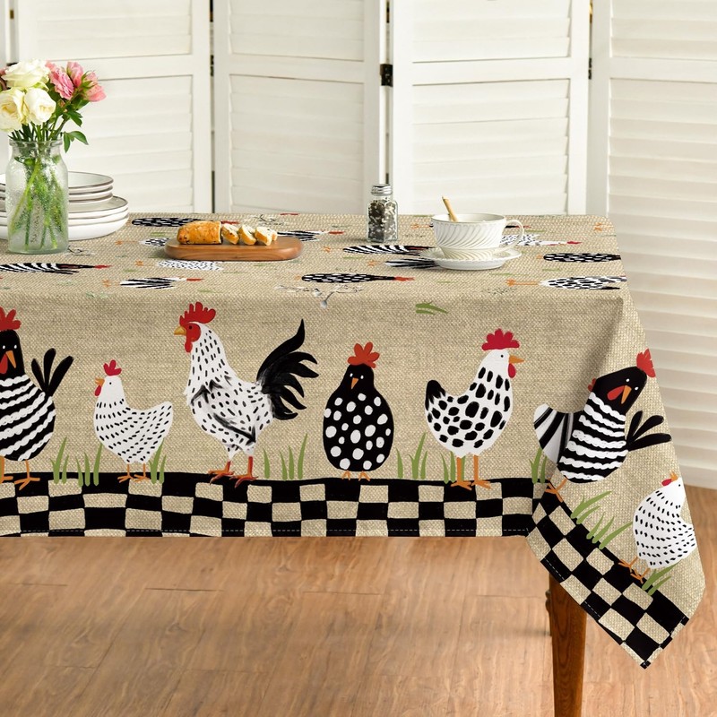 Rooster Rustic Country Tablecloth 60Ã—84 Inch 60″ x 84″ (Rectangular) Flax