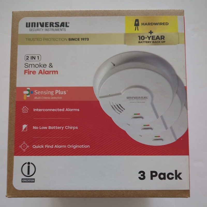 Universal Security (3-Pack) Hardwired & 10-Year Battery Smoke Detector