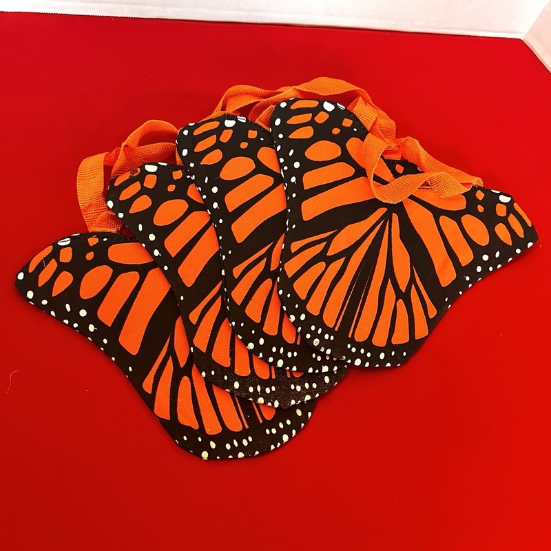 4 Gift Bags Monarch Butterflies Orange Pink Yellow Black 7”x10” Canvas Material