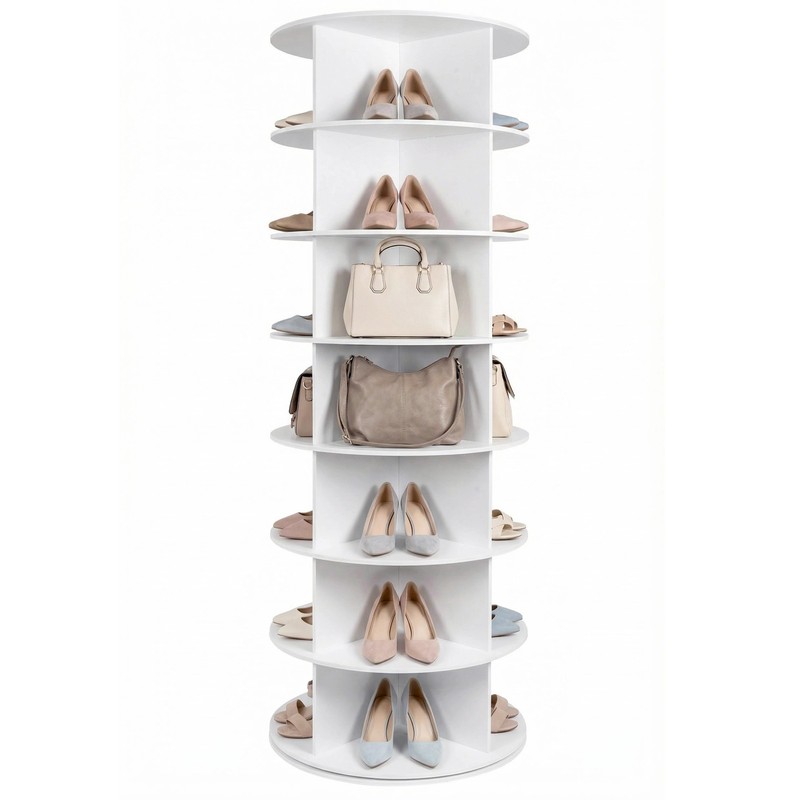 7 Tier Rotating Shoe Rack Tower Organizer Revolving 360 White Shoe Rack Storage