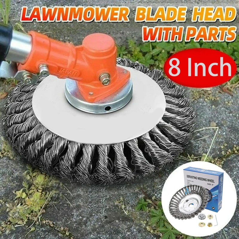 Steel Wire Wheel Brush Cutter Weed Eater Trimmer Head with Adapter Kit 8″