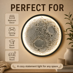 3D Printed Moon Wall Lamp with USB LED Light – Illuminated Lunar Wall Decor