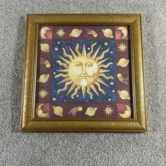 Vintage 90s Mary Beth Zeity Celestial Moon and Sun Framed Art 1999 Gold Frame