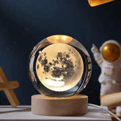 1pcs 3D Crystal Ball Galaxy Night Light – Wooden Base, USB Powered Bedside Lamp