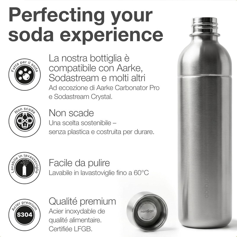 Premium 33 Oz Stainless Steel Bottle | Compatible with Aarke Carbonator 3, Sodas gallery