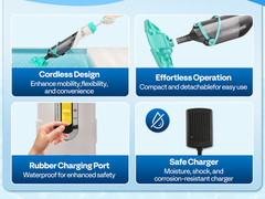 Cordless Pool Vacuum with Telescopic & Extension Poles 9.12ft, 18.5 GPM Suction