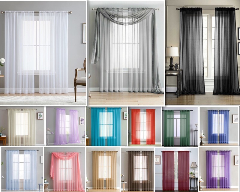 Jenna Collection Sheer Voile Solid Window Curtain Panel - Set of 2 - ALL COLORS