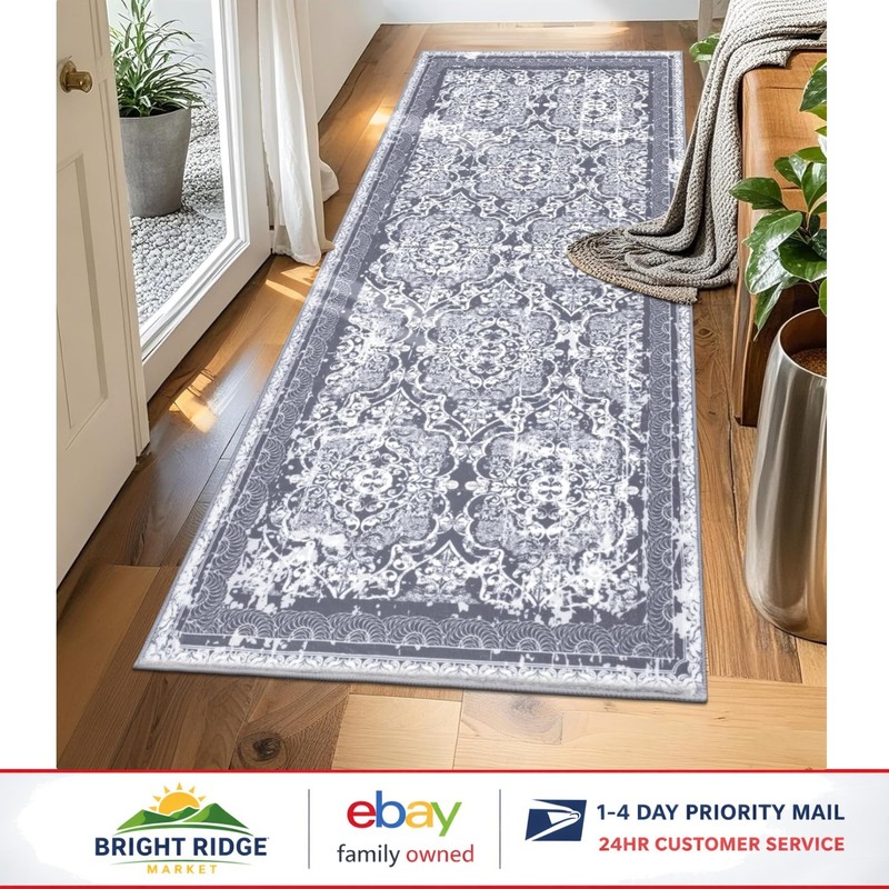Machine Washable Soft Rug Runner, Indoor Floral Mat for Kitchen and Living Room