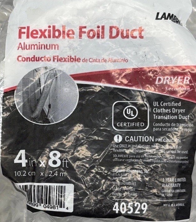 Lambro Flexible Foil Duct, Dryer Transition Duct, 40529, 4 In x 8 Ft {49}