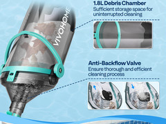 Cordless Pool Vacuum with Telescopic & Extension Poles 9.12ft, 18.5 GPM Suction