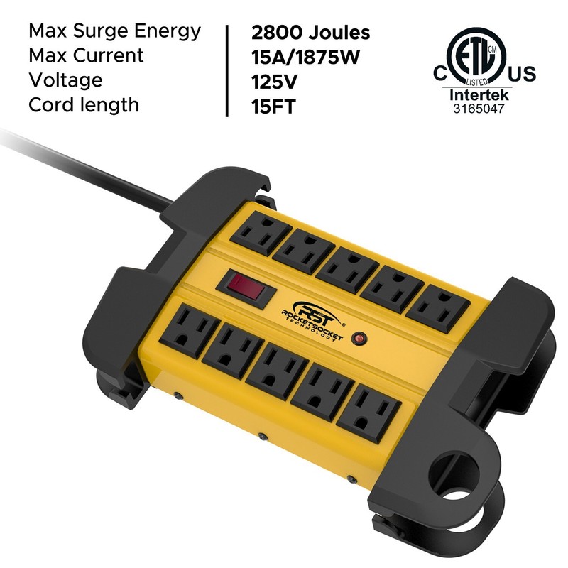 CRST 10-Outlet Heavy Duty Power Strip with 15 Amps, 15Ft Power Cord-UL Listed gallery