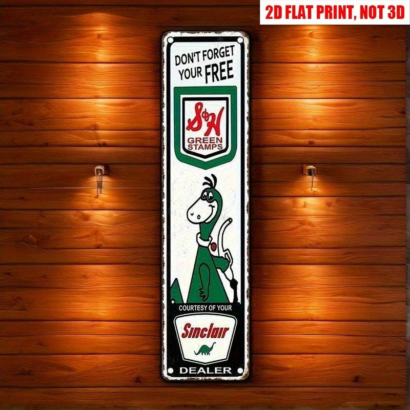 Vintage Sinclair Dino Green Stamps 16×4 Metal Sign Retro Garage Auto Home Decor