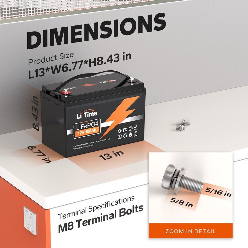 Litime 12V 100Ah LiFePO4 Lithium Battery 100A BMS 4000-15000 Cycles for RV Solar gallery