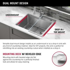 Delta Emery 33″ Workstation Sink, Single Bowl w/ Ledge+Kit-Certified Refurbished