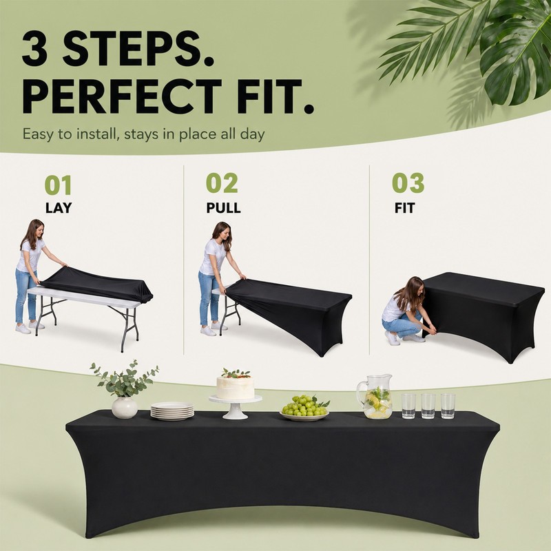 Black/White Spandex 6ft Stretch Fitted Tablecloth Table Cover Wedding party gallery