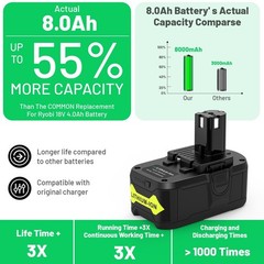 1-10X 8.0Ah 18V Lithium-Ion For RYOBI P108 P107 One Plus High Capacity Battery