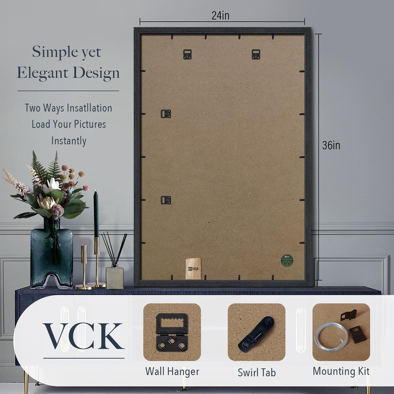 24x36 Frames Set of 3, Black Oak Wood 24 x 36 Poster Frame for Wall and Table... gallery