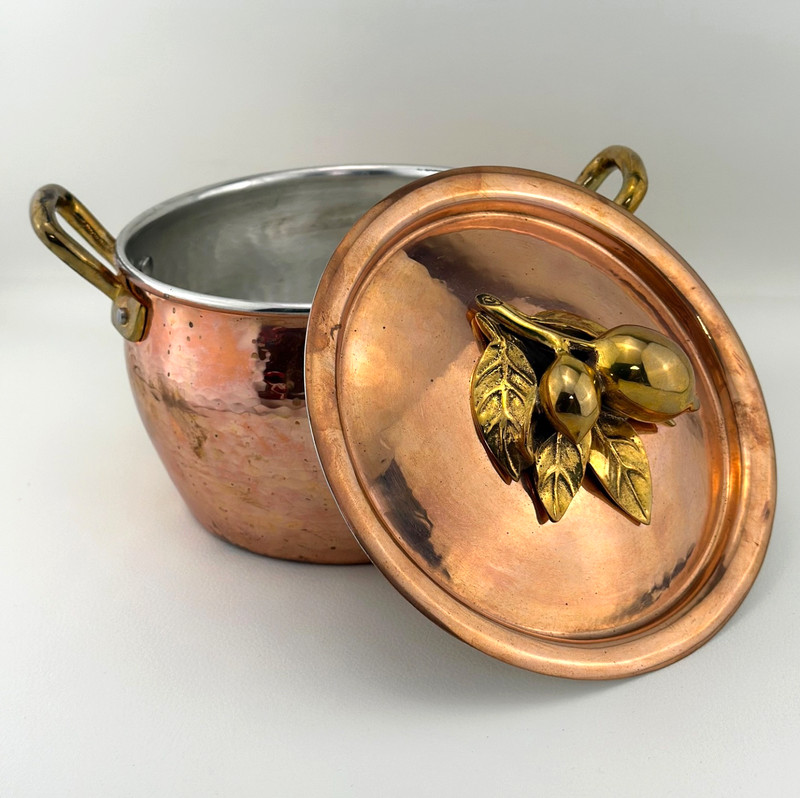 Ruffoni Historia Hammered Copper Stock Pot Olive Knob Made in Italy 3.5 Qt HTF
