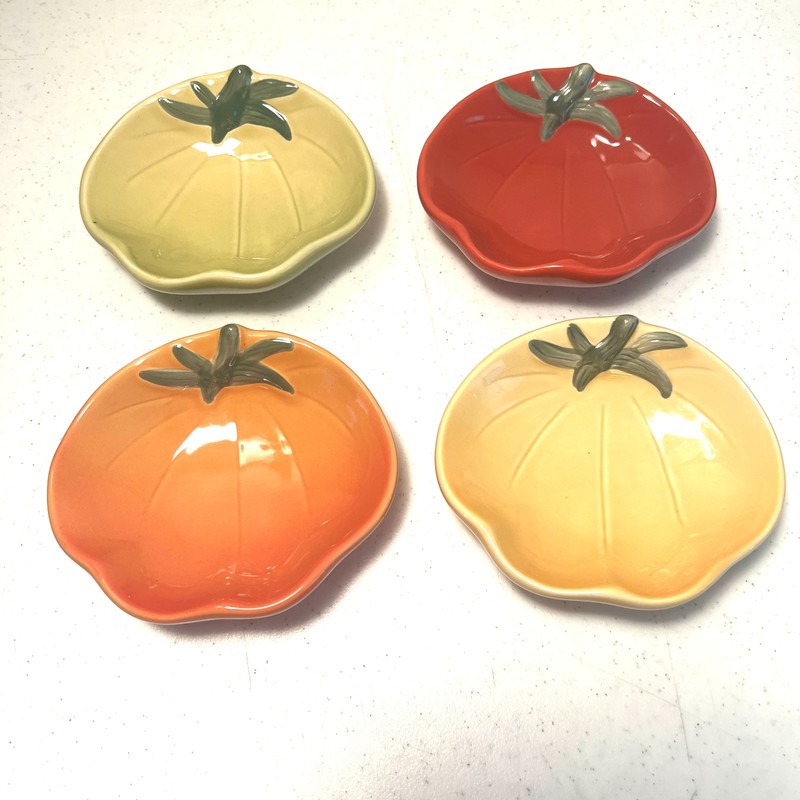 Williams Sonoma Heirloom Tomato Side Plates Dip Bowls 5″ Dish Set of 4 VGUC