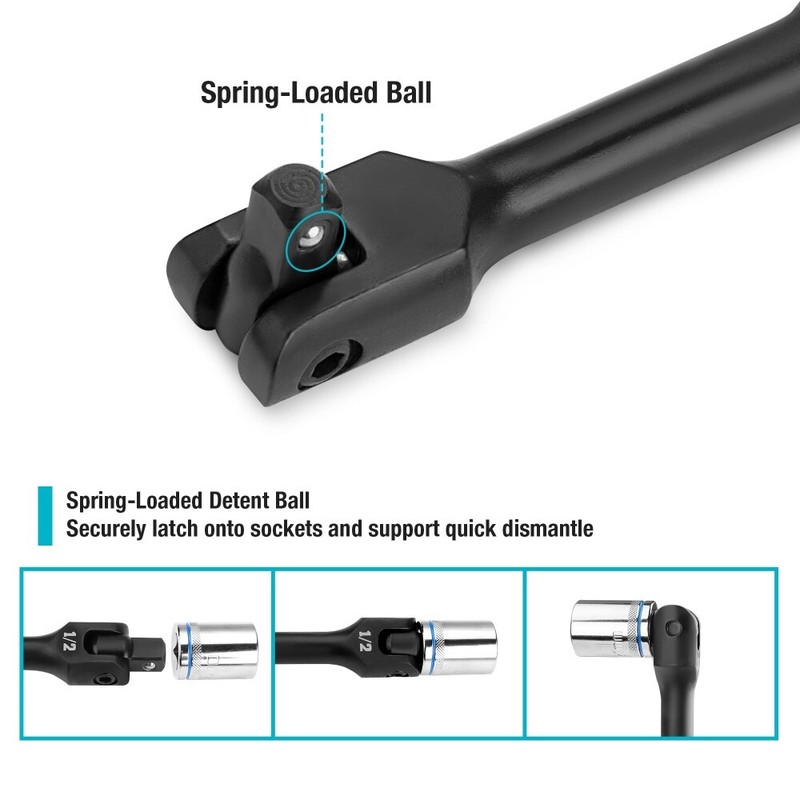 DURATECH 3PCS 6" 10” 15" Breaker Bar Set 1/4" 3/8" 1/2" Drive 180°Rotatable Head gallery