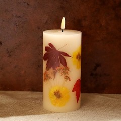 Fall Flameless Candles with Real Maple Leaf & Marigold Embedded Pillar Candle…