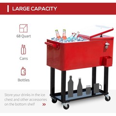 80Qt Outdoor Rolling Cooler Cart Ice Beer Beverage Chest Party Portable Red