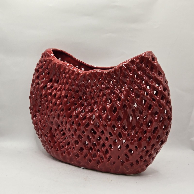 Woven Look Crescent Vase Red Ceramic Sagebrook Home Home Deco Minimalist Modern