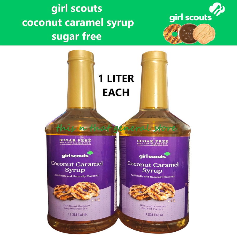 2x GIRL SCOUTS Sugar Free COCONUT CARAMEL SYRUP Coffee Baking Desserts 0 CARB