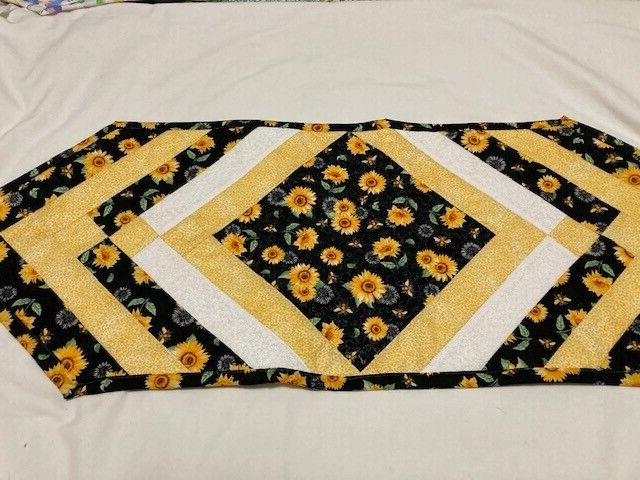 Spring,Summer, Fall «Bees and Sunflowers «Quilted Table Runner 13in x36 in
