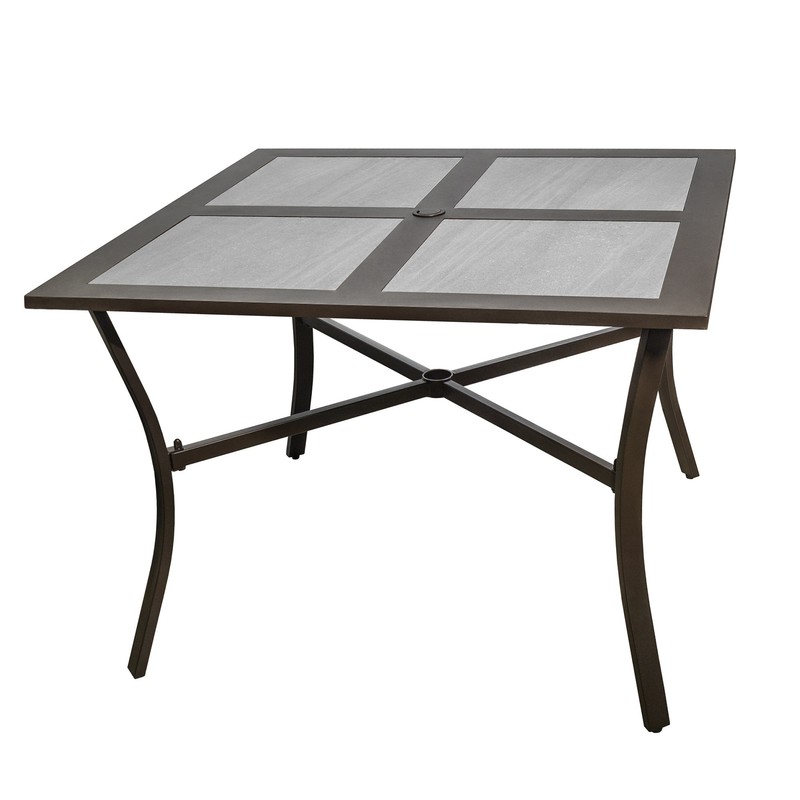 Garden Elements Outdoor Patio Square Dining Drop Tile Aluminum Table, Brown, 40″