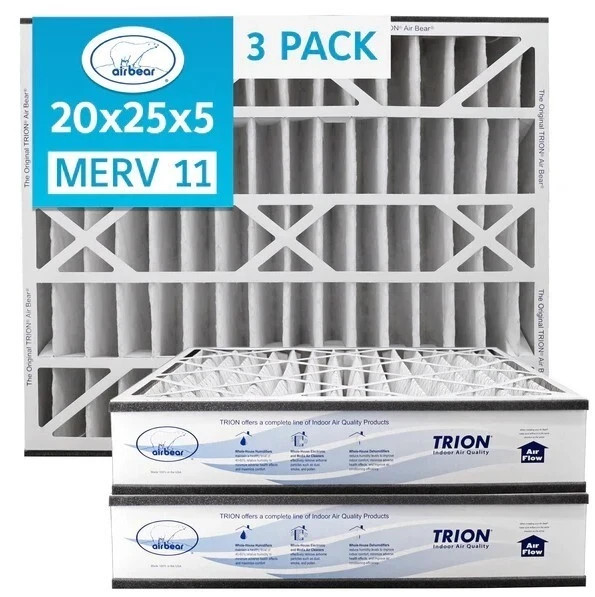 Trion Air Bear 259112-102 (3 Pack) Pleated Furnace Air Filter 20″x25″x5″ MERV 11