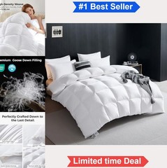 Goose Down Comforter King Size 106×90 Inches White 850 Fill Power 1200TC All