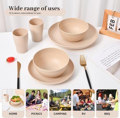 24 – Piece Wheat Straw Dinnerware Set – Plates and Bowls for 6, Unbreakable, Dis