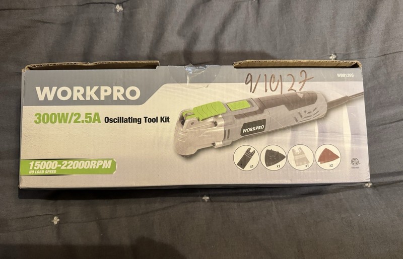 NEW,WorkPro Oscillating Tool Kit 300w/2.5a 15000-22000RPM No Load Speed Battery