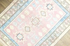 Modern Boho Chic Turkish Area Rug 5.4×6.10 ft Hand-knotted Oushak Vintage Carpet