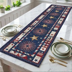 4th of July Table Runner Red White Blue Firework USA Patriotic Dining Decor Gift
