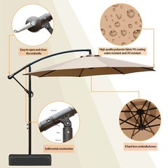 Aoodor Offset Patio Umbrella 10ft Cantilever Hanging Market Umbrella – Brown