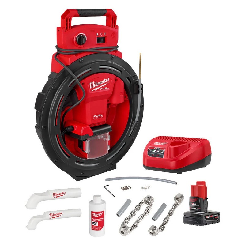 Milwaukee 2519-21 M12 FUEL 12V High Speed Chain Snake for 1-1/4″-2″ Pipes