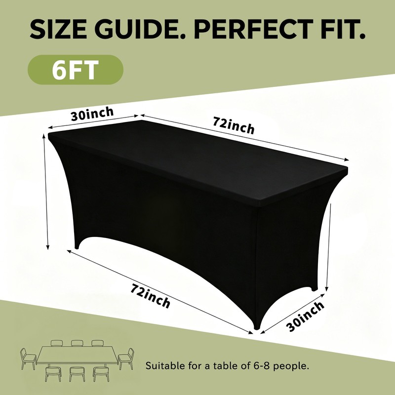 Black/White Spandex 6ft Stretch Fitted Tablecloth Table Cover Wedding party gallery