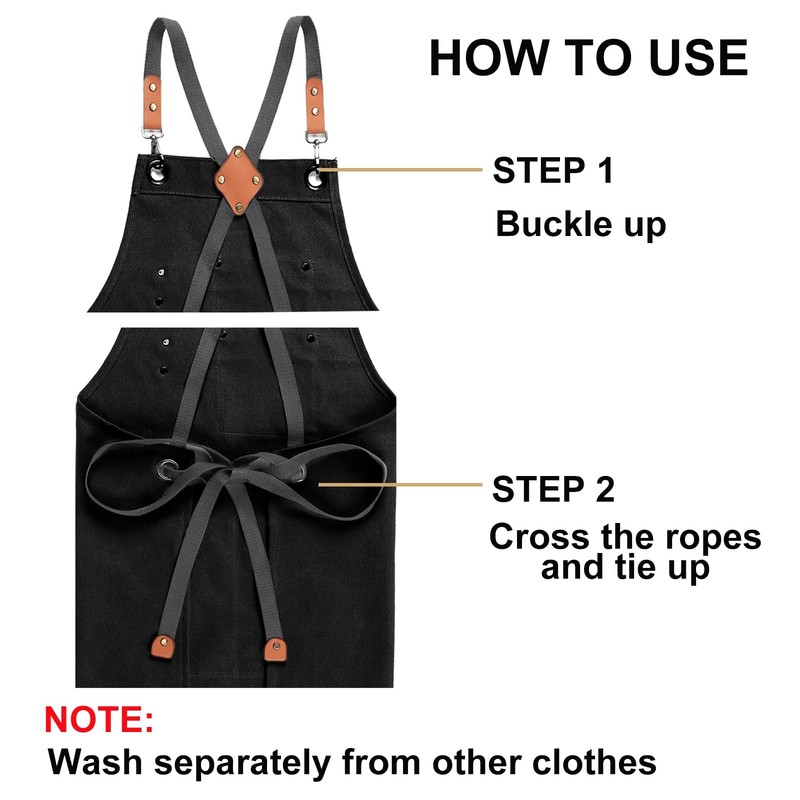 Chef Apron for Women Men with Large Pockets, Cotton Canvas Cross Back Waterpr... gallery