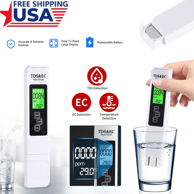 3in1 TDS Meter Digital EC Water Quality Tester Pen For Drinking Water 0-9990ppm