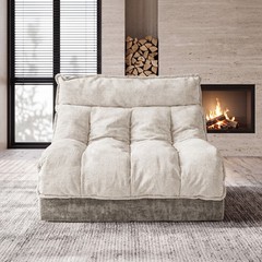 Cloud single-seat sofa, chenille fabric, double-layer cushion, beige