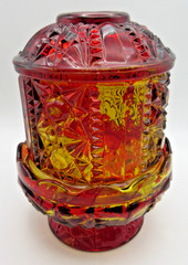 Amber With Ruby Red Flash Stars & Bars Fairy Lamp Glass 6.5″ See Description
