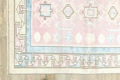 Modern Boho Chic Turkish Area Rug 5.4×6.10 ft Hand-knotted Oushak Vintage Carpet