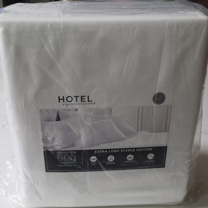 Hotel Signature Sateen Full 800TC 100% Cotton Sheet Set White Ultra Soft 6pc