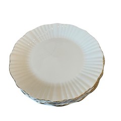 Christian Siriano Porcelain Dinner Plates 10.5in Set of 4 White Gold Trim NEW