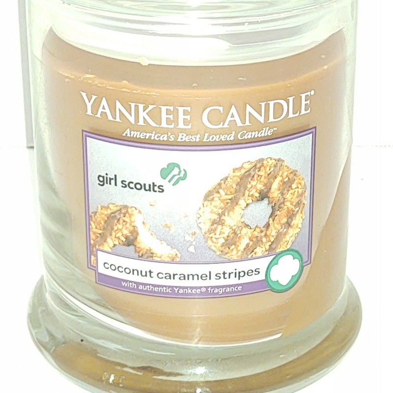 Yankee Candle Girl Scouts Coconut Caramel Stripes Scented candle tumbler 8 oz gallery