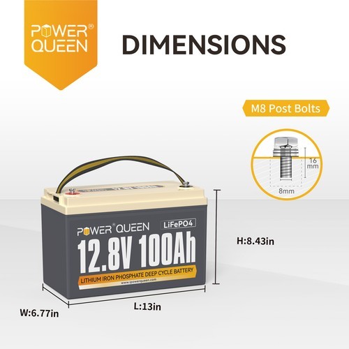 Power Queen 2 Pack 12V 100Ah LiFePO4 Deep Cycle Lithium Battery BMS for Solar RV gallery